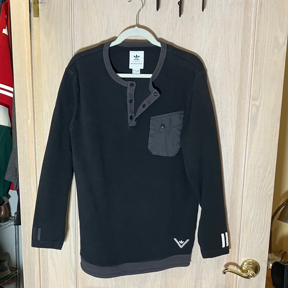 Adidas Men's Black Crewneck Sweater with Gray Accents